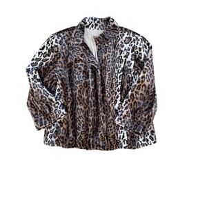 Chico’s Size 2 Leopard Print Faux Fur Coat Animal Print Jacket